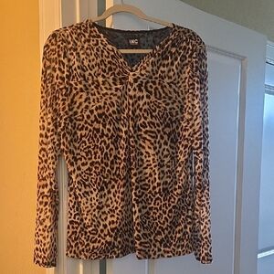 INC International Concepts Leopard-Print Long Sleeve Top in Tan and Black